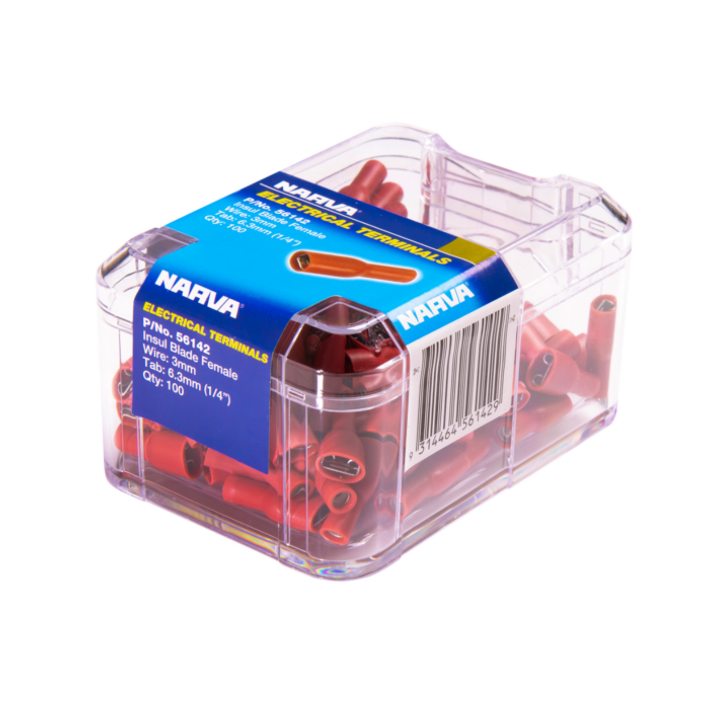 Narva Red Double Crimped Female Blade Terminal - 2.5-3mm - 100 Pack