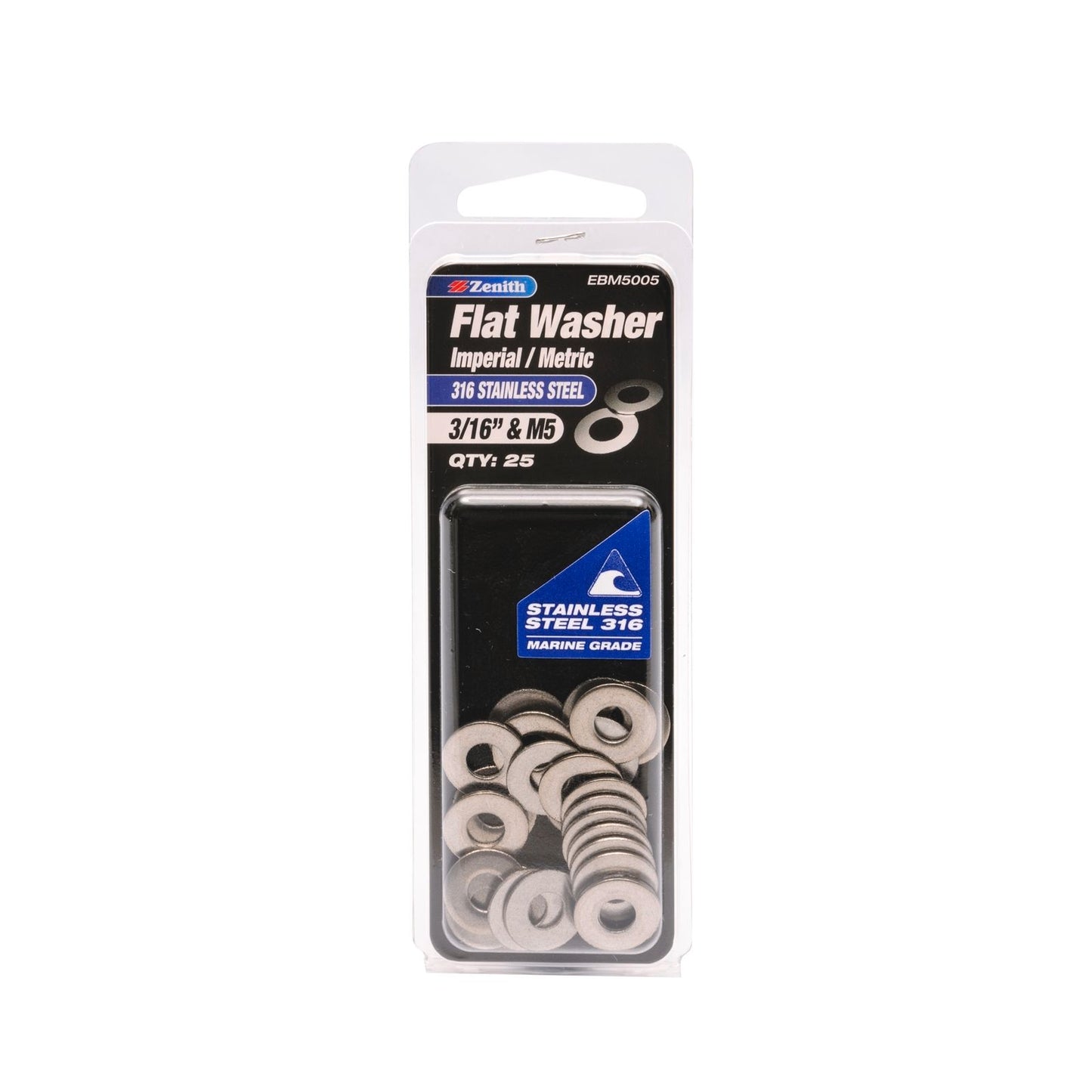 Zenith Flat Washer - 3/16" & M5 - Stainless Steel - 25 Pack