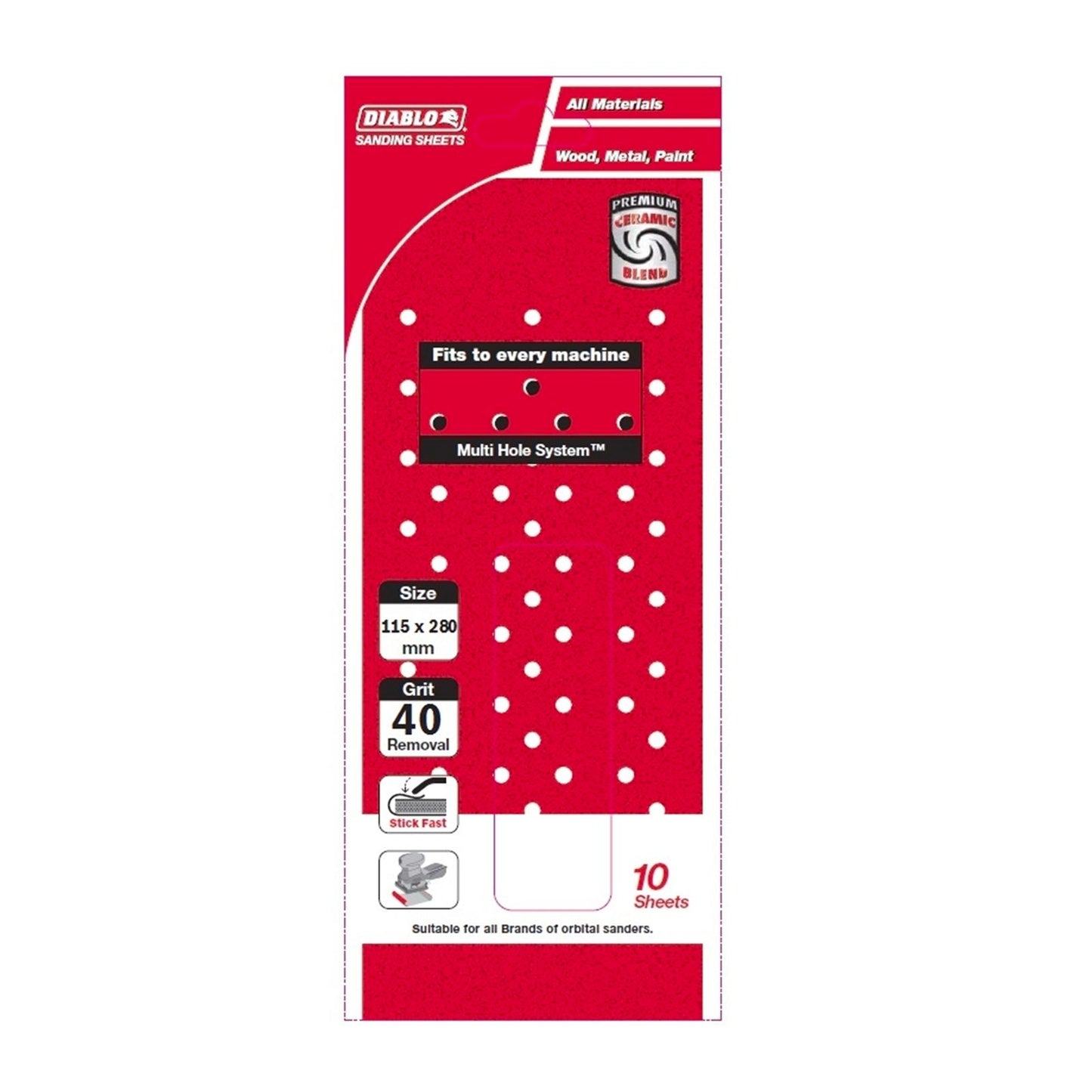 Diablo Multi Surface Orbital Sanding Sheet - 115 x 280mm - 40 Grit - 10 Pack