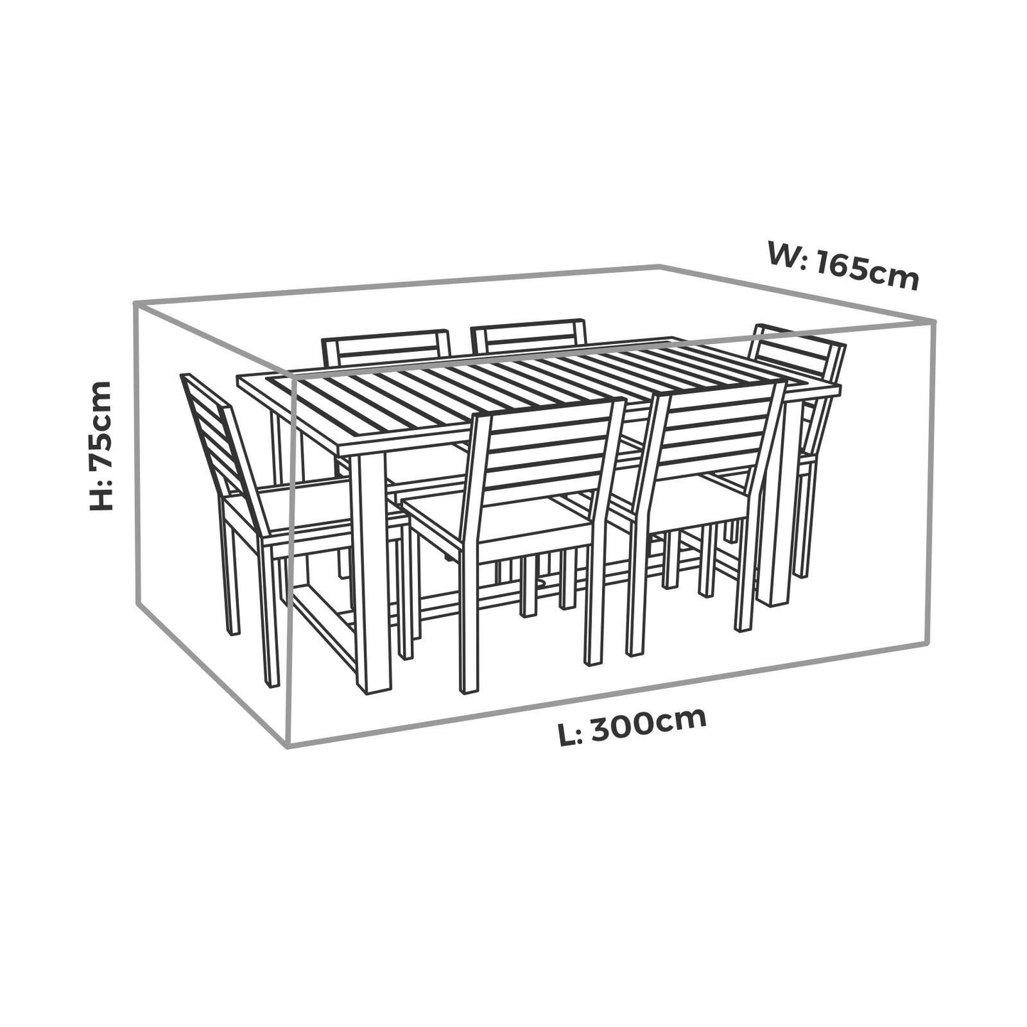 Mojo Large Rectangle Table & Chairs Cover - 3000 x 750 x 1650mm
