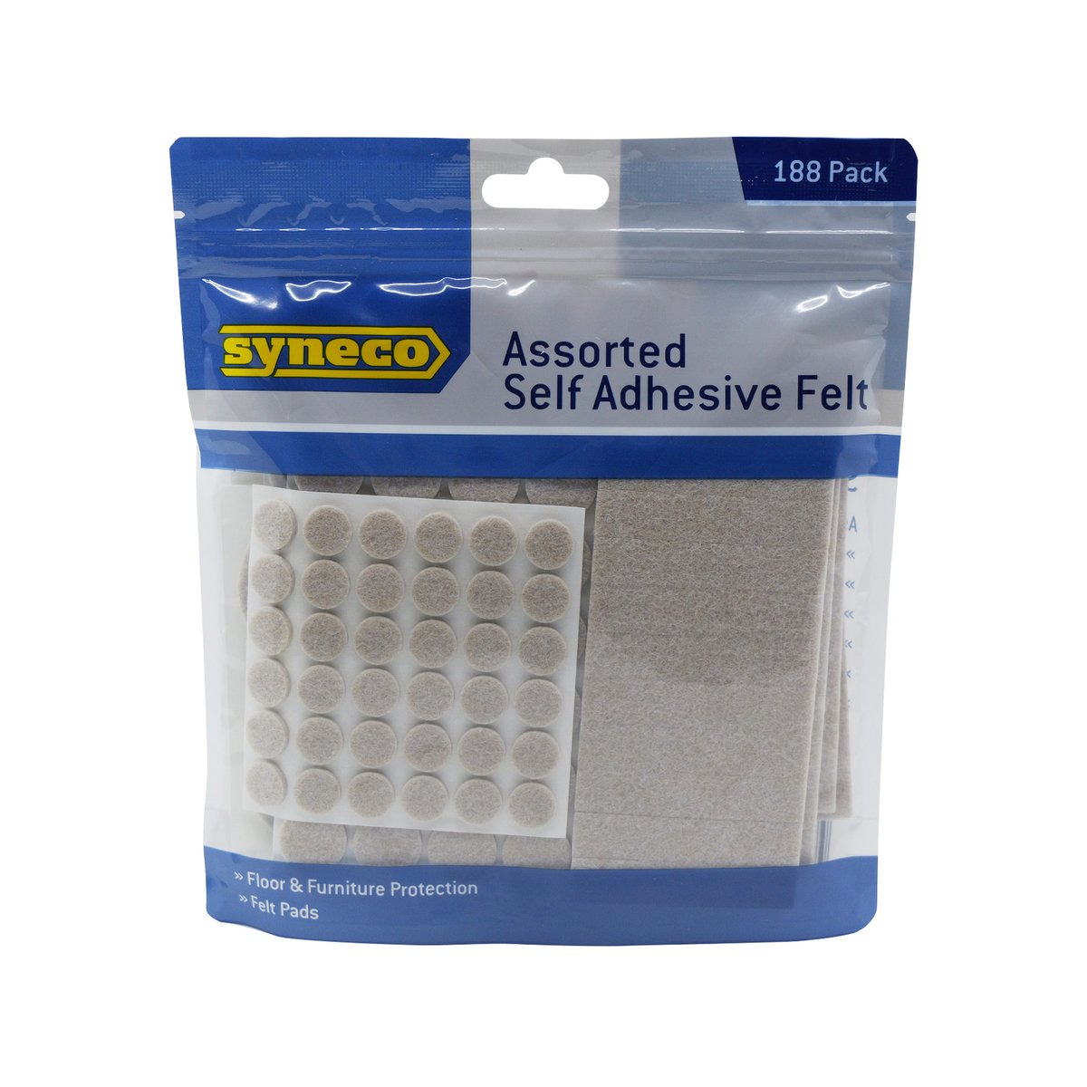Syneco 188 Piece Assorted Felt Floor Protection - 188 Pads - Noise Reduction