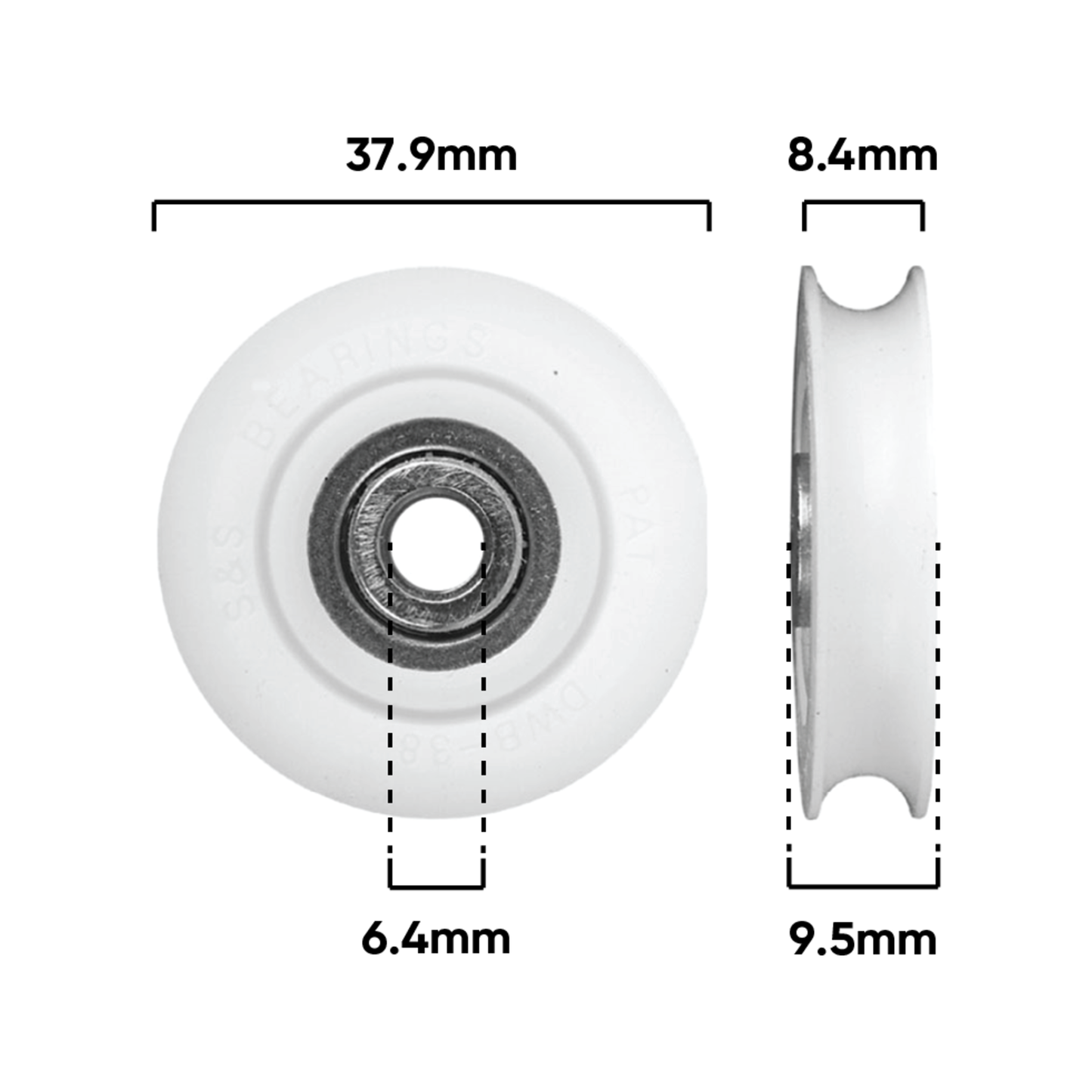 Rolltrak Acetal Concave Roller - 38mm - 25kg