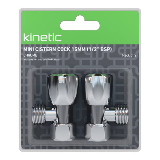 Kinetic 15mm Chrome Mini Cistern Cock - 2 Pack