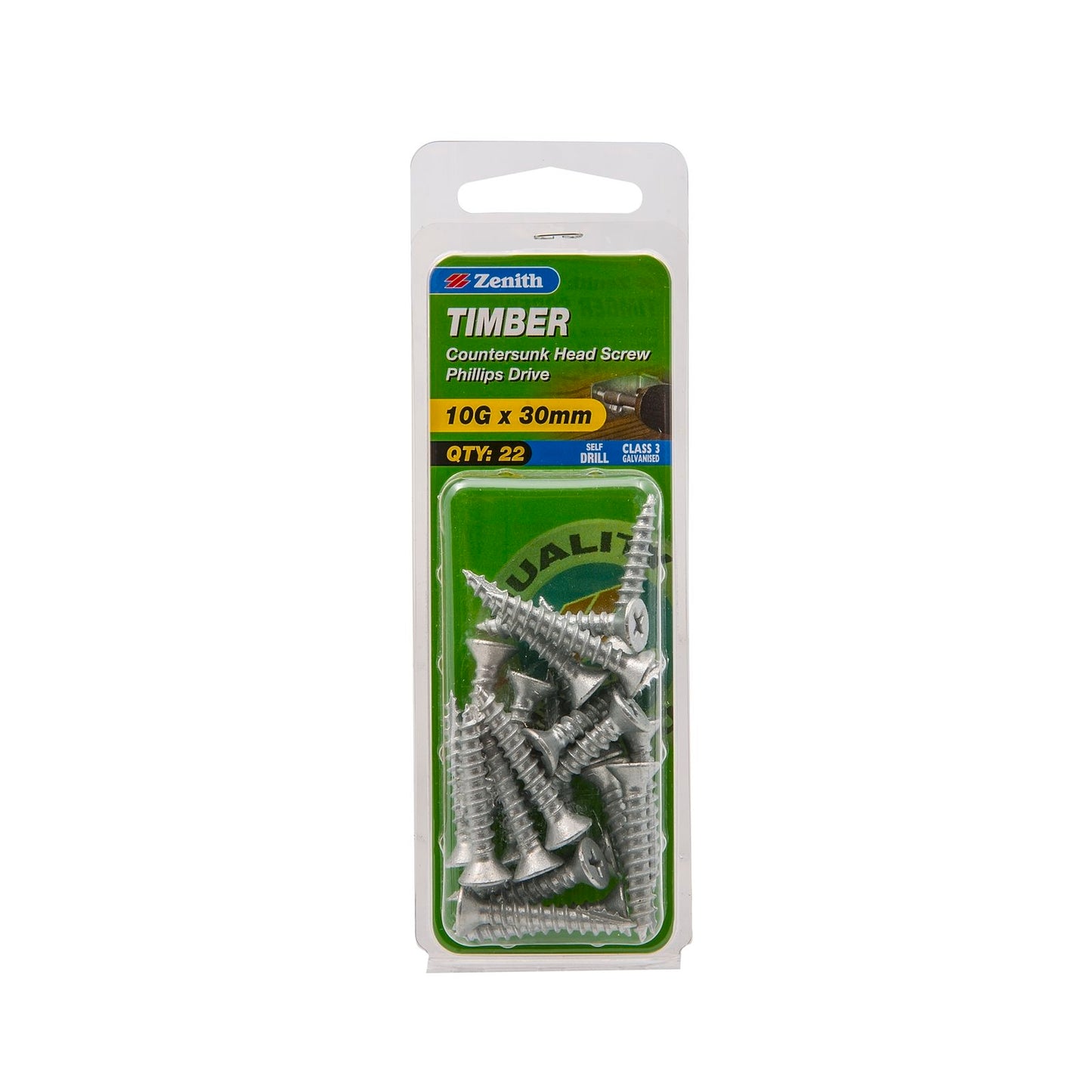 Zenith Galvanised Countersunk Head Timber Screws - 10g x 30mm - 22 Pack