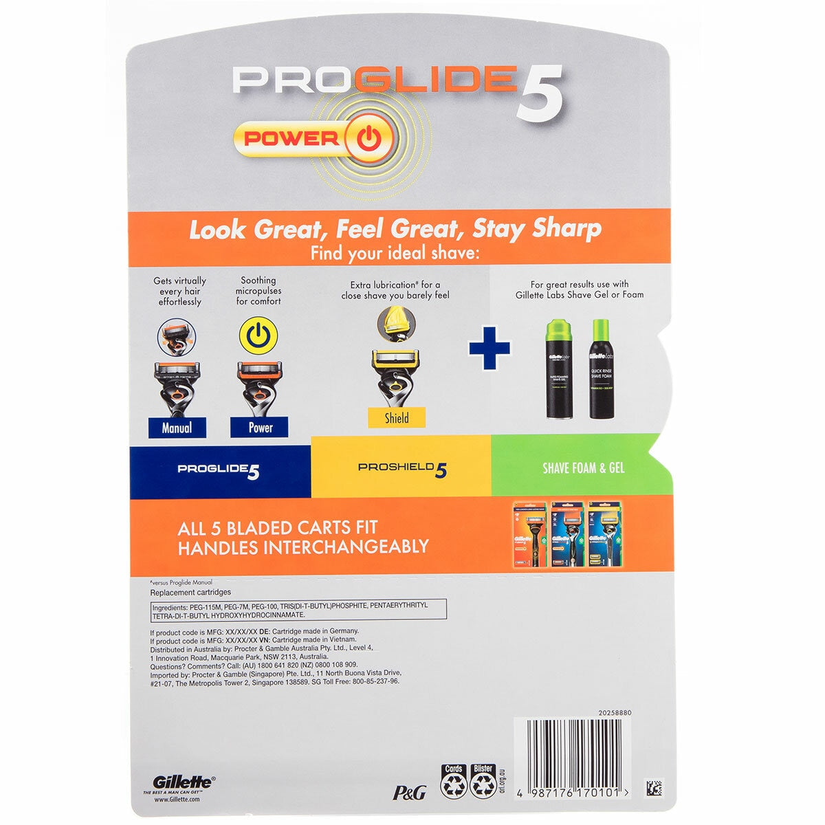 Gillette Proglide Power Razor Blade Refills 20ct Blue Cartridges