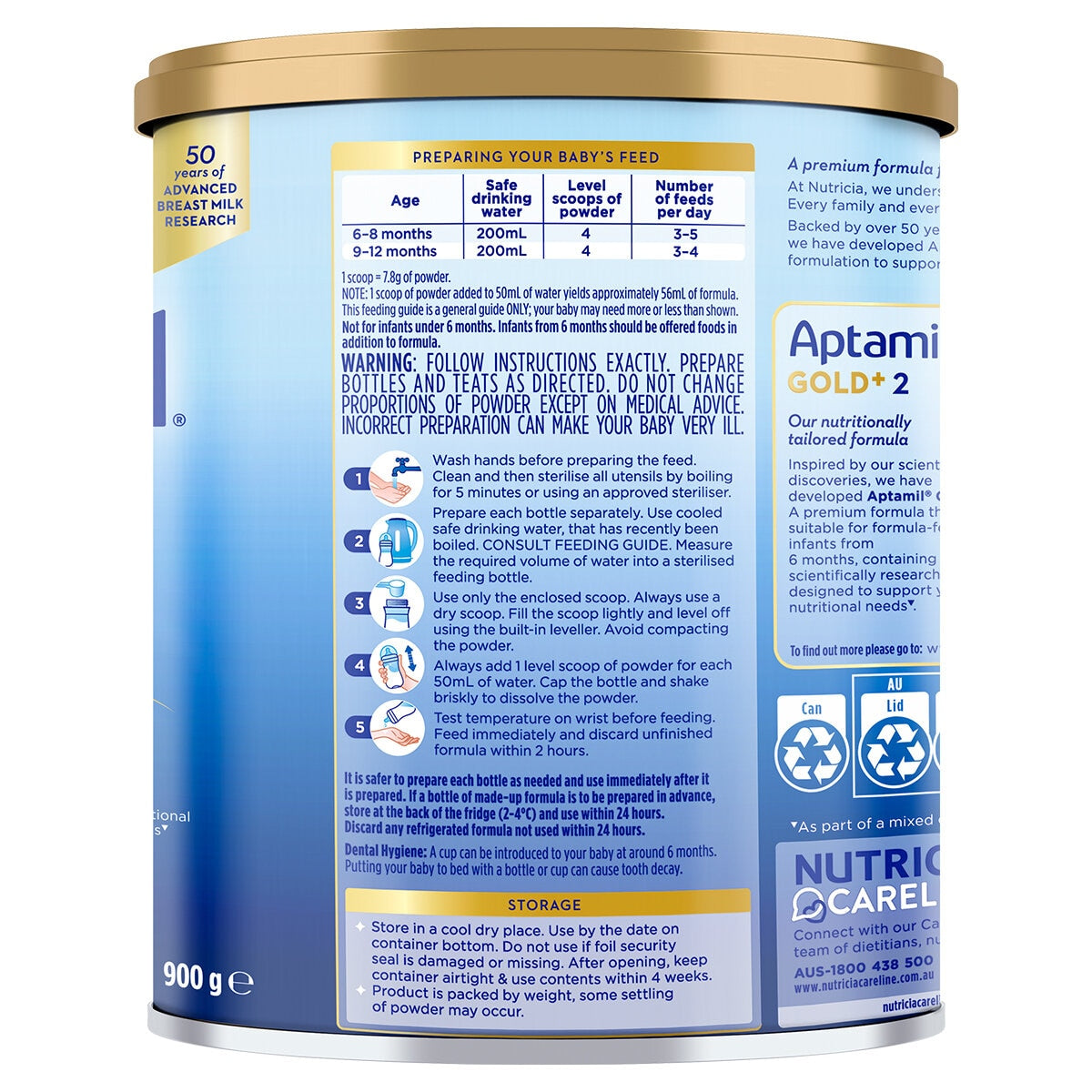 Aptamil Gold+ Stage 2 Infant Formula 6-12 Months 3 x 900g
