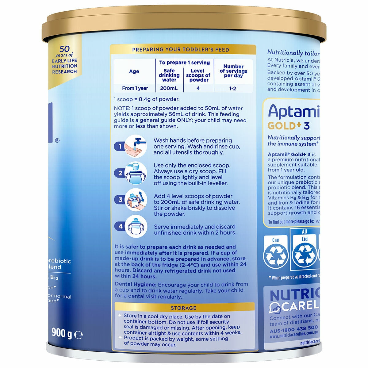 Aptamil Gold+ Stage 3 Toddler Formula 1 Year+ Gentle 3 x 900g