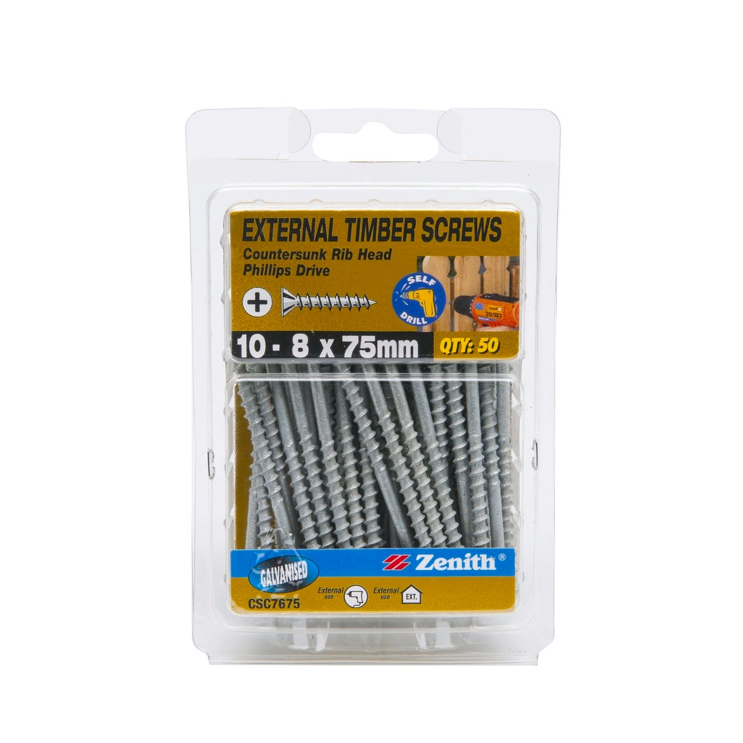 Zenith Timber Screws - 10 x 75mm - Galvanised - 50 Pack