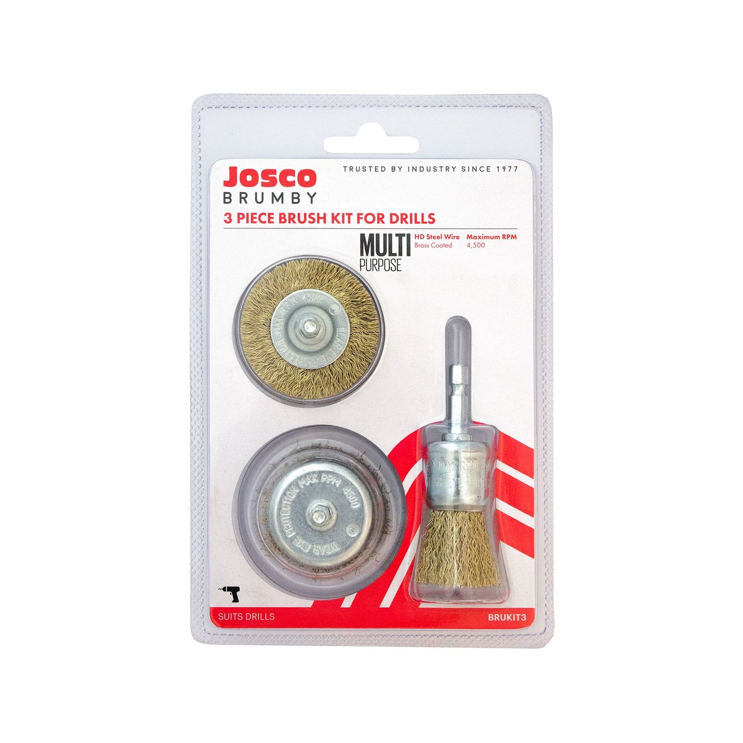 Josco Drill Brush Kit - 3 Piece - 205 x 185 x 45mm