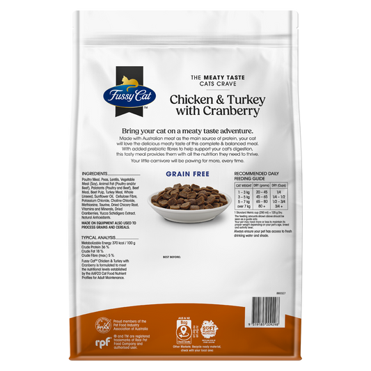 Fussy Cat Grain Free Dry Cat Food - Chicken Turkey with Cranberry - 4kg