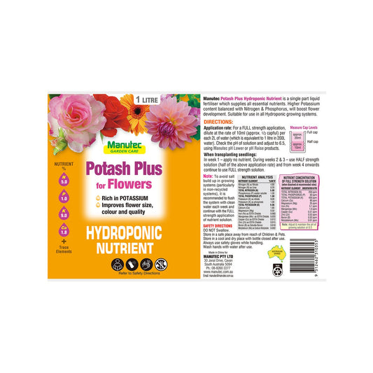 Manutec Hydroponic Potash Plus - 1L - Liquid Fertiliser - Flower Boost