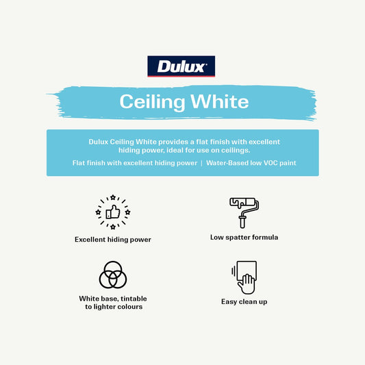 Dulux White Flat Ceiling Paint - 2L Water-Based - Easy Application - Low VOC