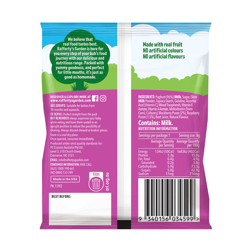Rafferty's Garden Raspberry & Blackberry Mini Yoghurt Drops 10 Months+ - 8g