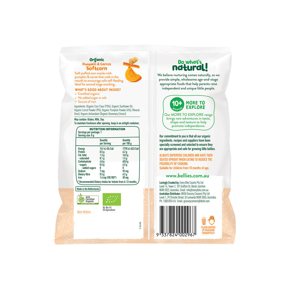 Little Bellies Organic Pumpkin And Carrot Soft Corn 10+ Months - 8g