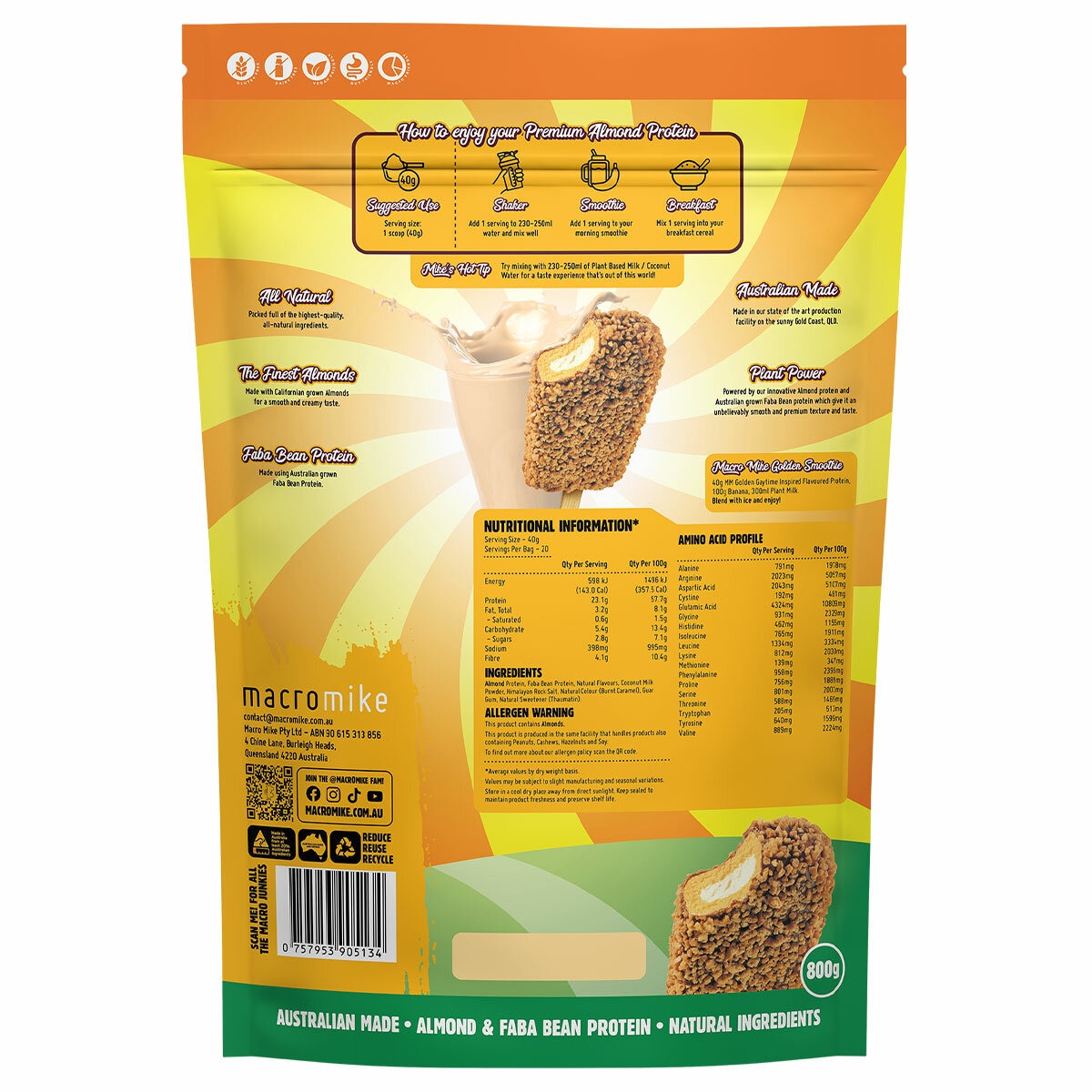 Macro Mike Golden Gaytime Almond Protein Plant-Based 800g
