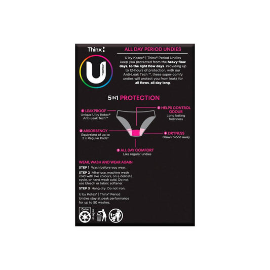 U by Kotex Thinx Reusable Period Underwear Heavy Black Bikini Size 6-8 - 1 each