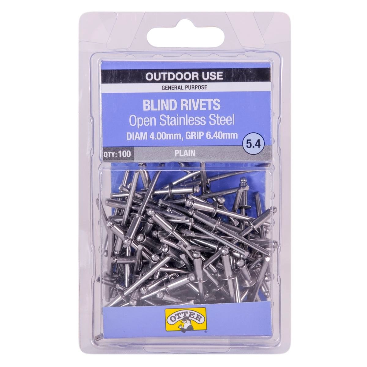 Otter Open Stainless Steel Blind Rivets 4x6mm 100 Pack Corrosion Resistant