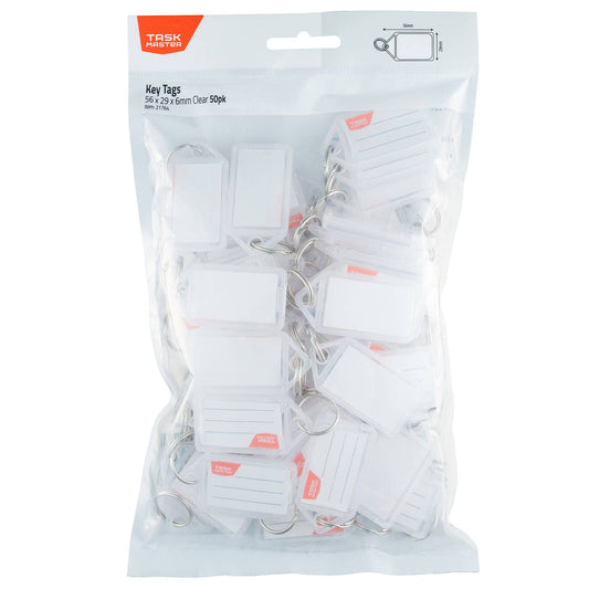 Taskmaster Clear Key Tags - 56 x 29 x 6mm - 50 Pack