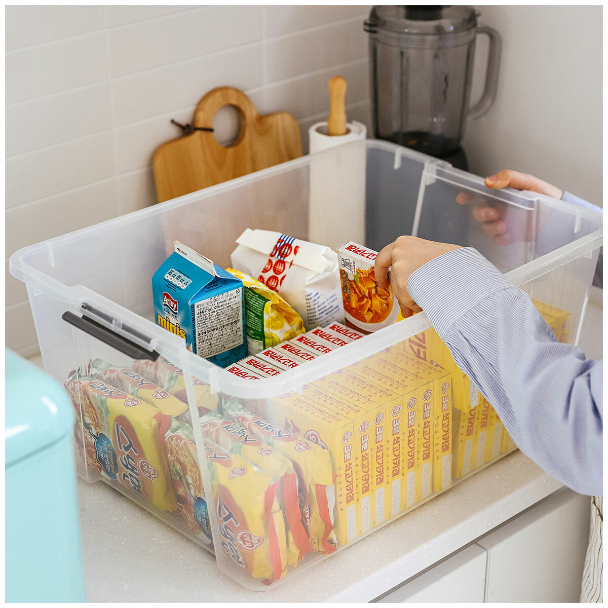 Iris Buckle-Up Storage Clear Stackable Plastic 42L 3 Pack