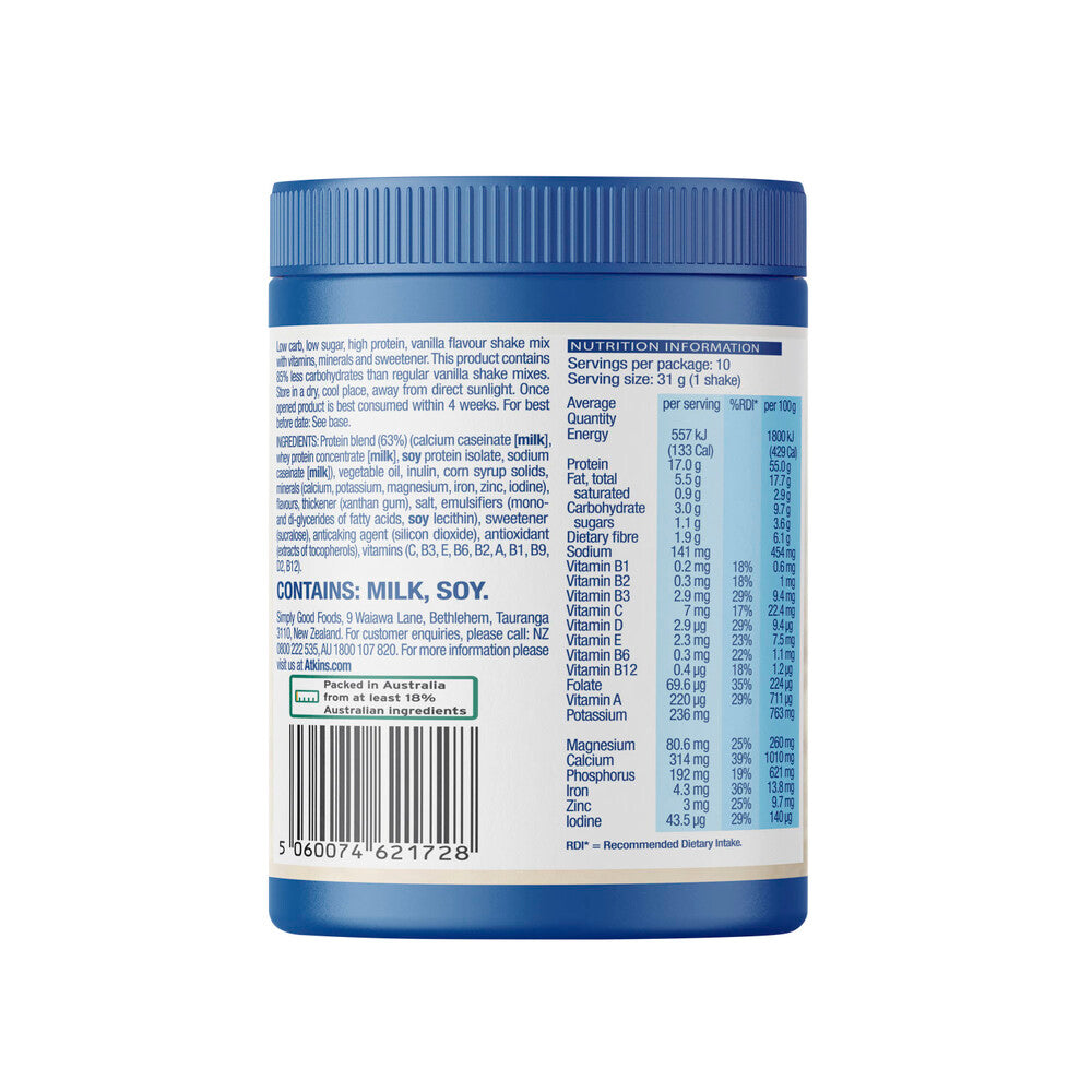 Atkins Low Carb Vanilla Flavoured Protein Shake Mix - 310g