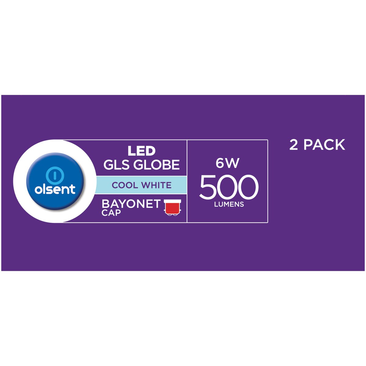 Olsent Led Gls Bc 6w 500lm Cw 2 Pack