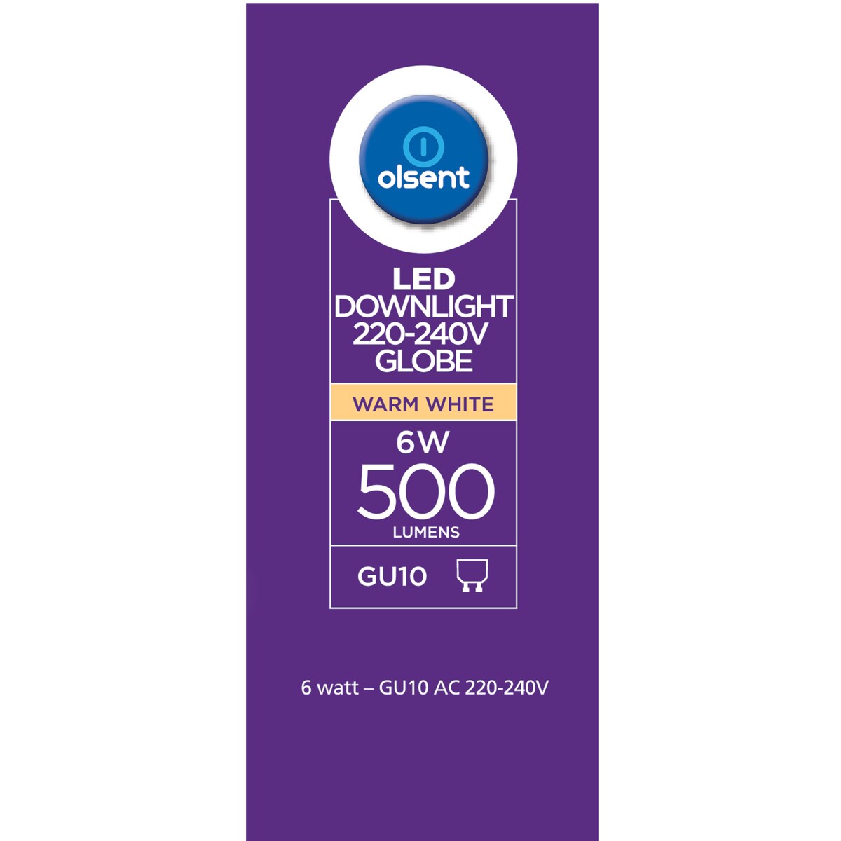 Olsent Led Gu10 6W 500Lm Ww 60' 3000K 60' 2 pack