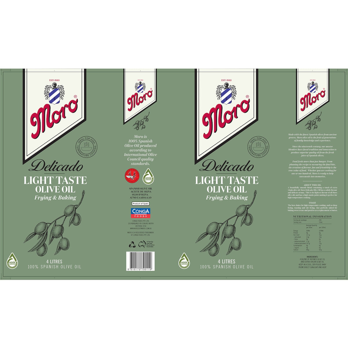 Moro Delicado Light Taste Olive Oil 4l