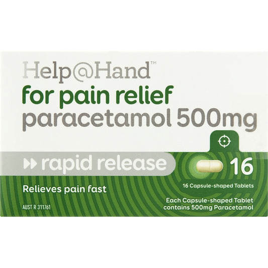 Help@hand For Pain Relief Paracetamol 500mg Rapid Release Tablets 16 Pack