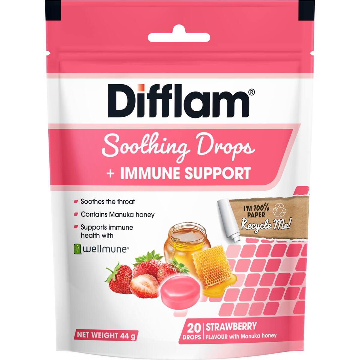 Difflam Soothing Drops + Immune Support Strawberry 20 Pack