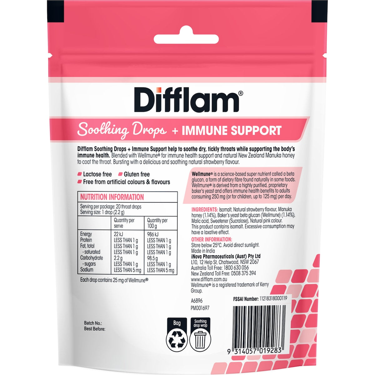 Difflam Soothing Drops + Immune Support Strawberry 20 Pack