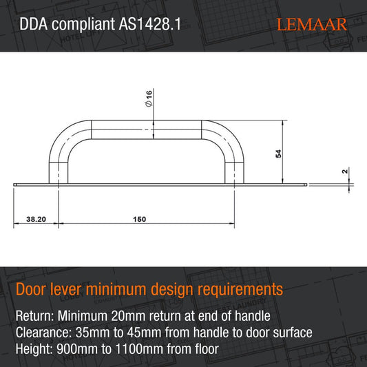Lemaar D Pull Handle - 250 x 65 x 2mm Satin Stainless Steel - DDA Compliant