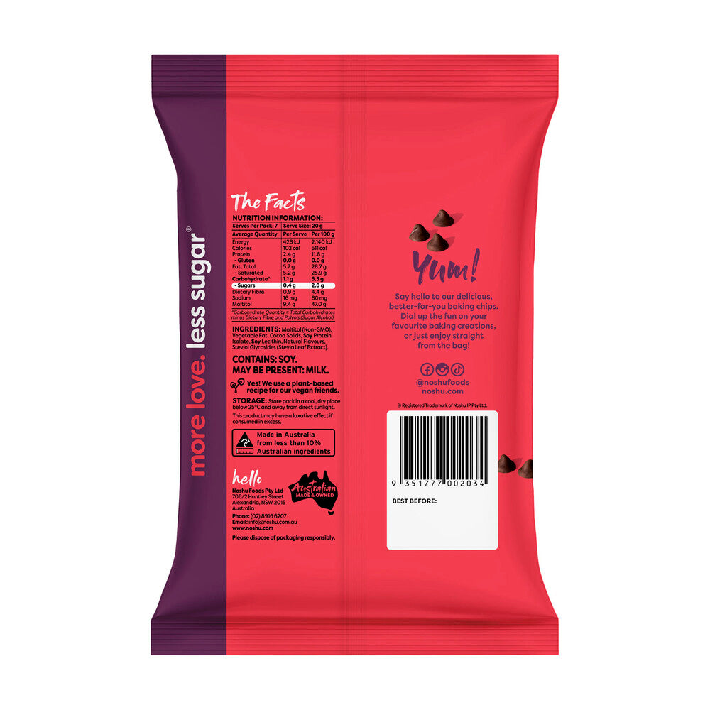 Noshu 97% Sugar Free Dark Choco Baking Chips - 140g