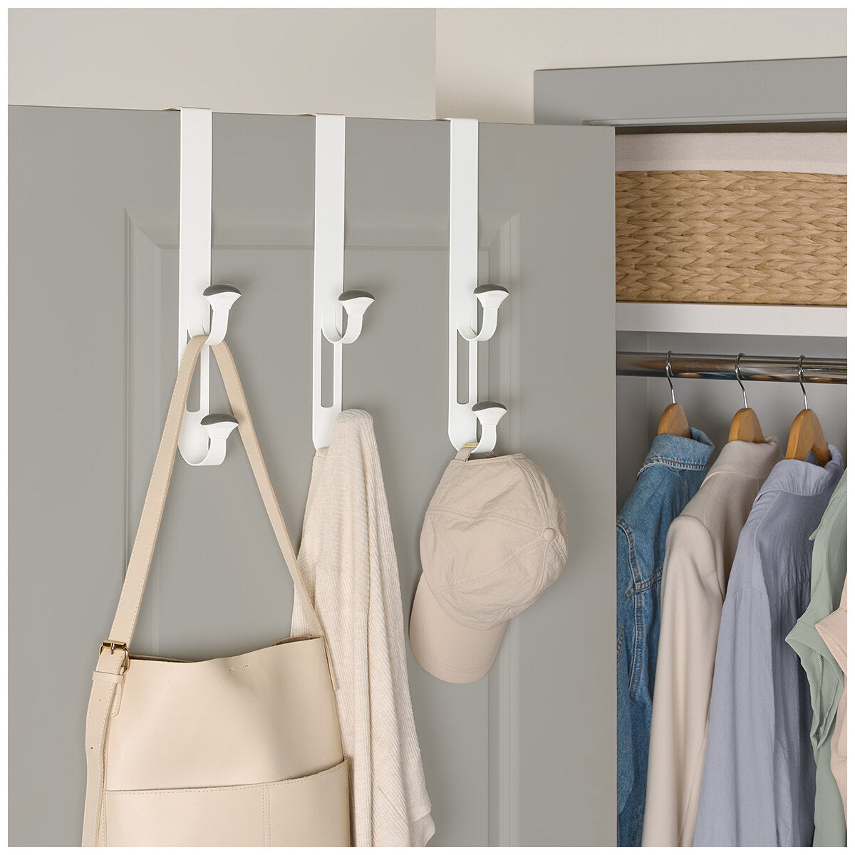 Neatfreak Over the Door Non-Slip Hook Set of 3 Heavy-Duty White Metal