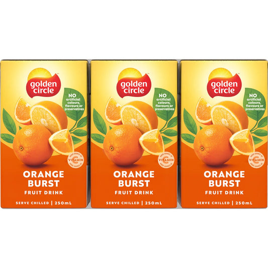 Golden Circle Orange Fruit Drink Poppers Lunchbox Lunch Box Popper 250ml X6 Pack