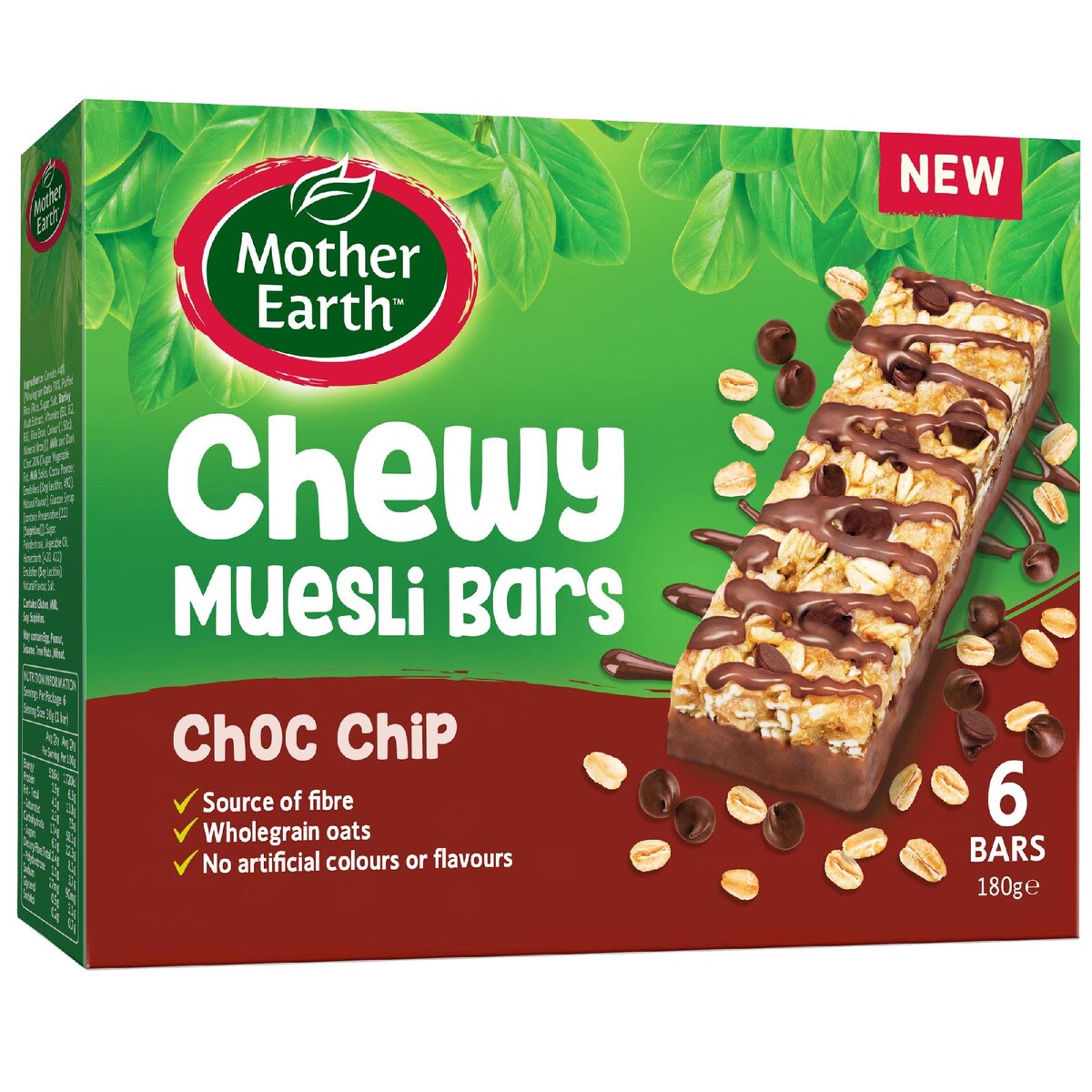 Mother Earth Chewy Muesli Bars Choc Chip 180g