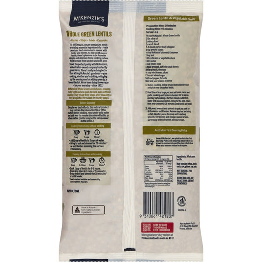 McKenzies Green Lentil Whole 1kg