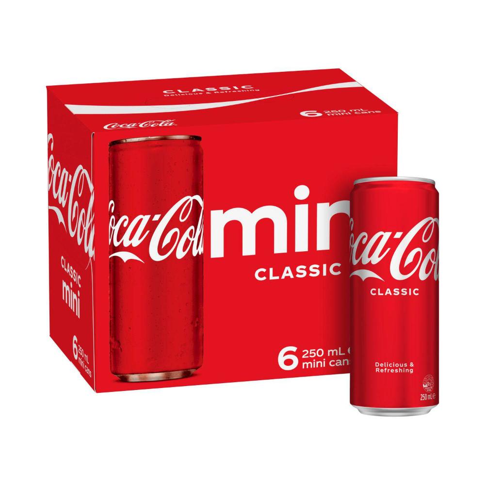 Coca-Cola Classic Soft Drink Multipack Mini Cans 6x250ml
