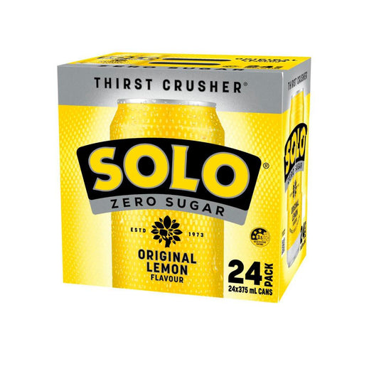 Solo Zero Sugar Original Lemon Soft Drink Cans Multipack 375ml x 24 Pack