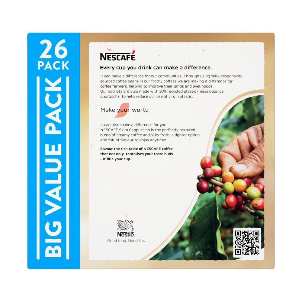 Nescafe Cappuccino Skim Coffee Sachets - 26 Pack