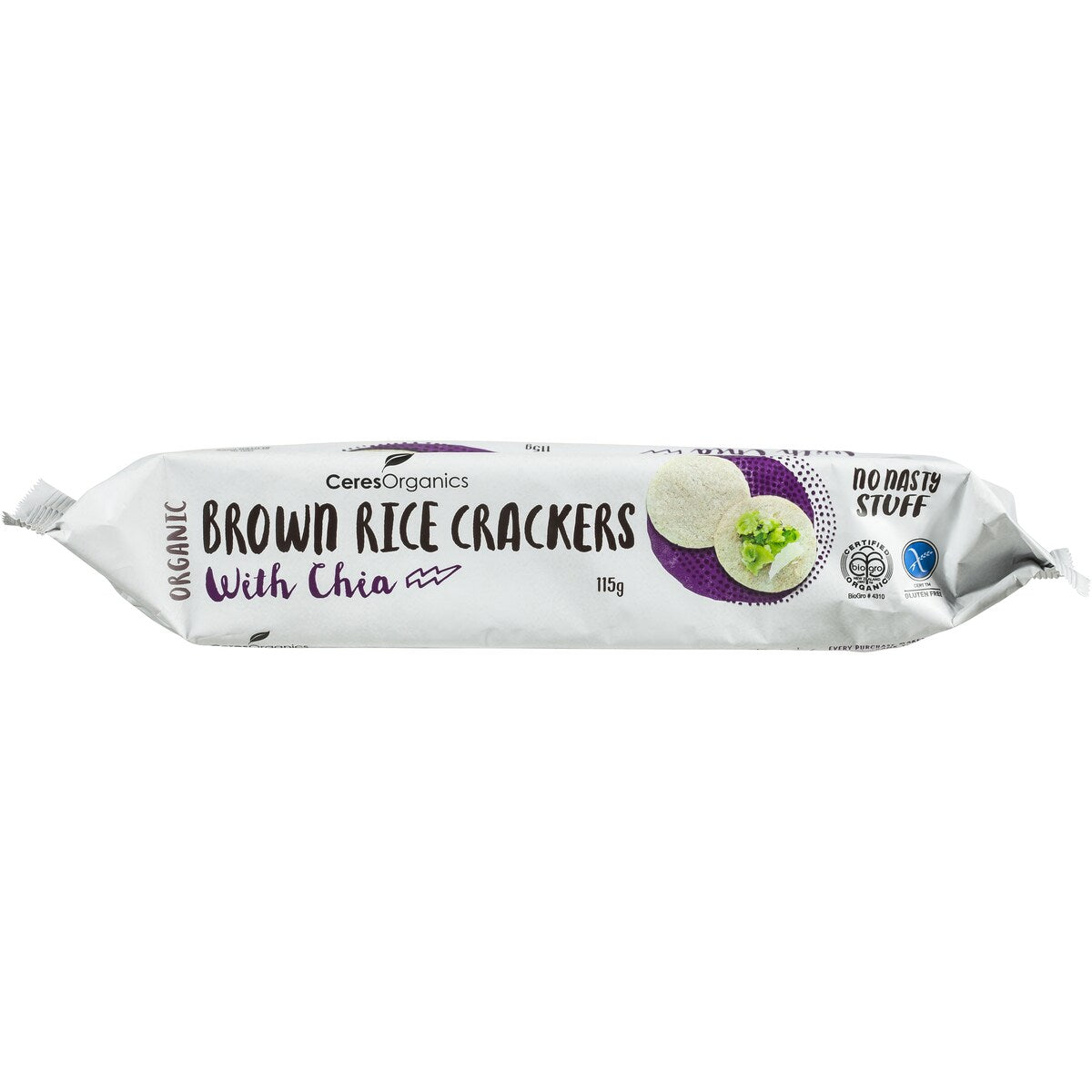 Ceres Organics Brown Rice Crackers Chia 115g