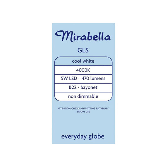 Mirabella Led Gls BC 5w 470lum 4000k Cool White - 2 pack