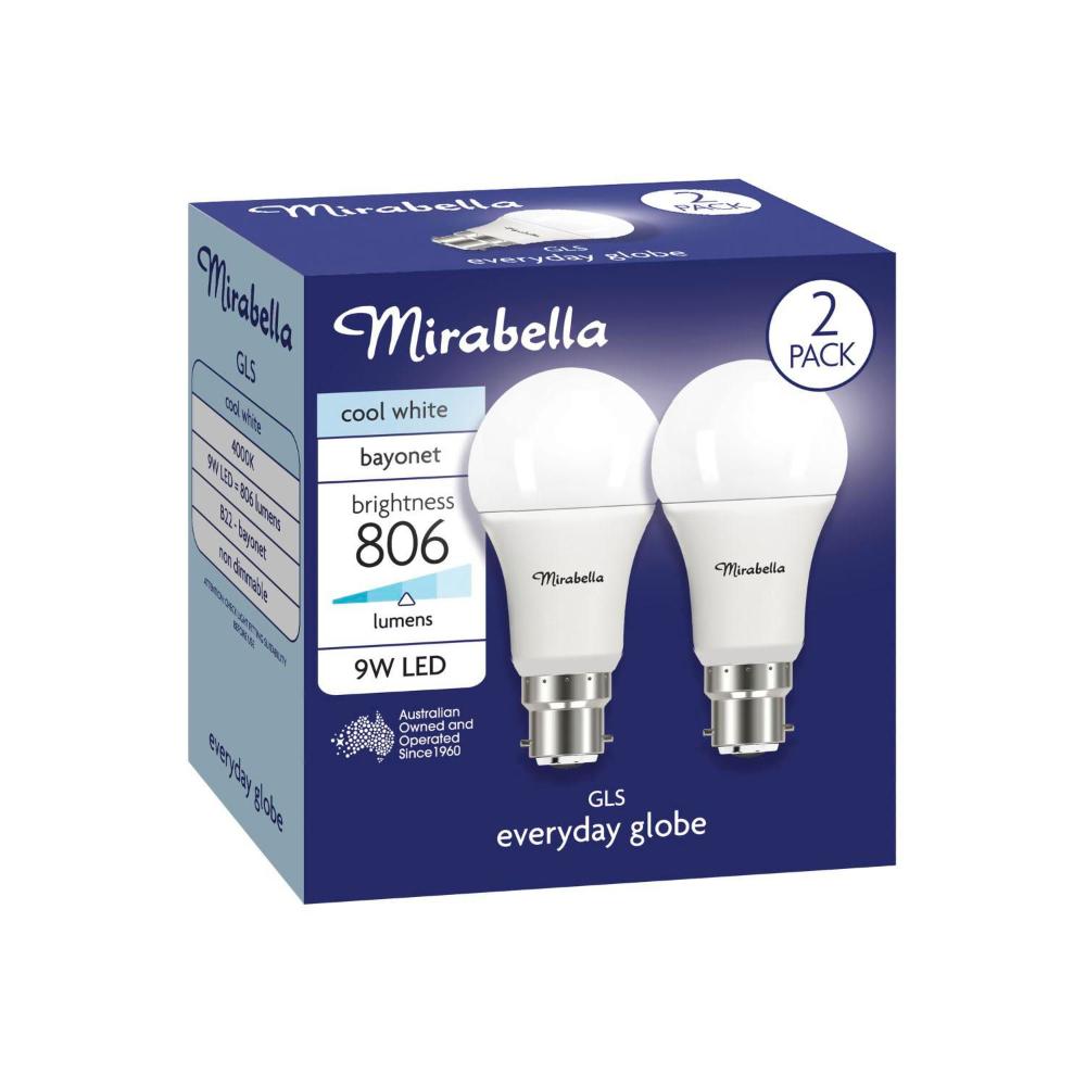 Mirabella Led Gls BC 9w 806lum 4000k Cool White - 2 pack