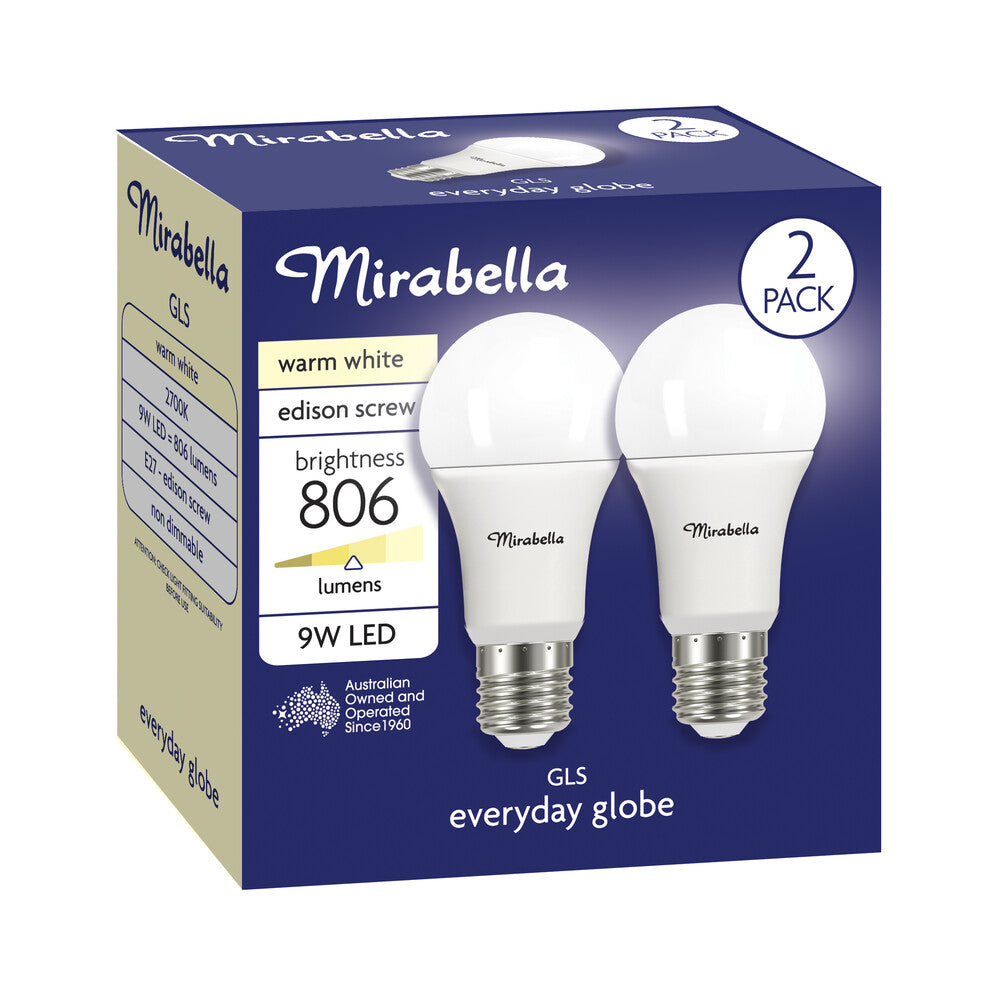 Mirabella Led Gls ES 9W 806LUM 2700K Warm White - 2 pack