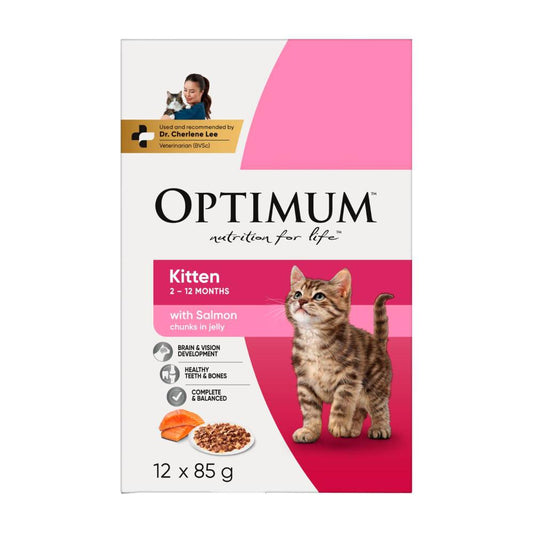 Optimum Kitten Healthy Development Chunks In Jelly Salmon Cat Food 12x85g - 12 pack