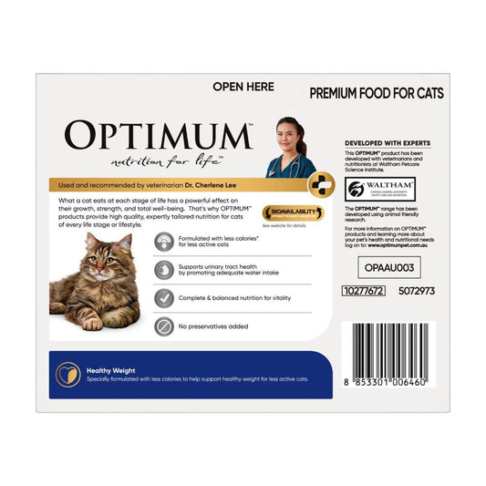 Optimum 1 + Weight Control Wet Cat Food With Chicken Chunks In Jelly 12x85g Pouches - 12 pack
