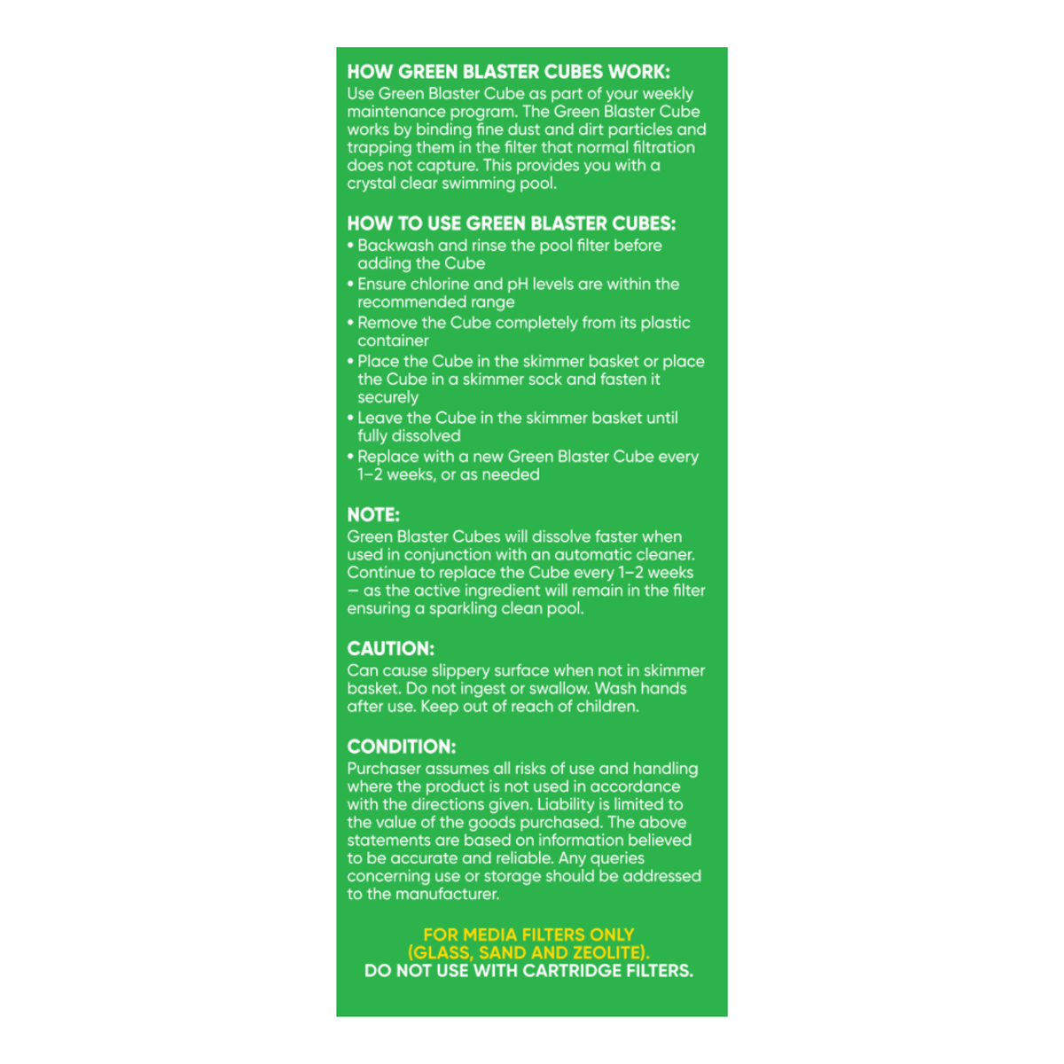 Hy-Clor Green Blaster Cube 2 Pack Water Soluble Gel Inhibits Algae