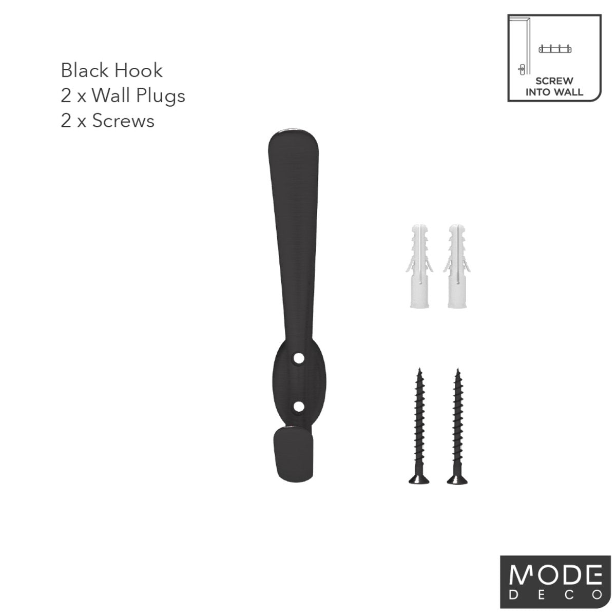 Mode Single Black Hat and Coat Hook - 17mm x 115mm x 45mm - Black