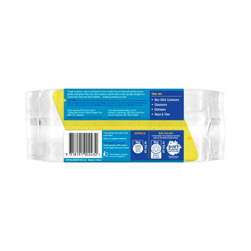 Chux Non-scratch Scourer + Foam Sponge - 3 pack