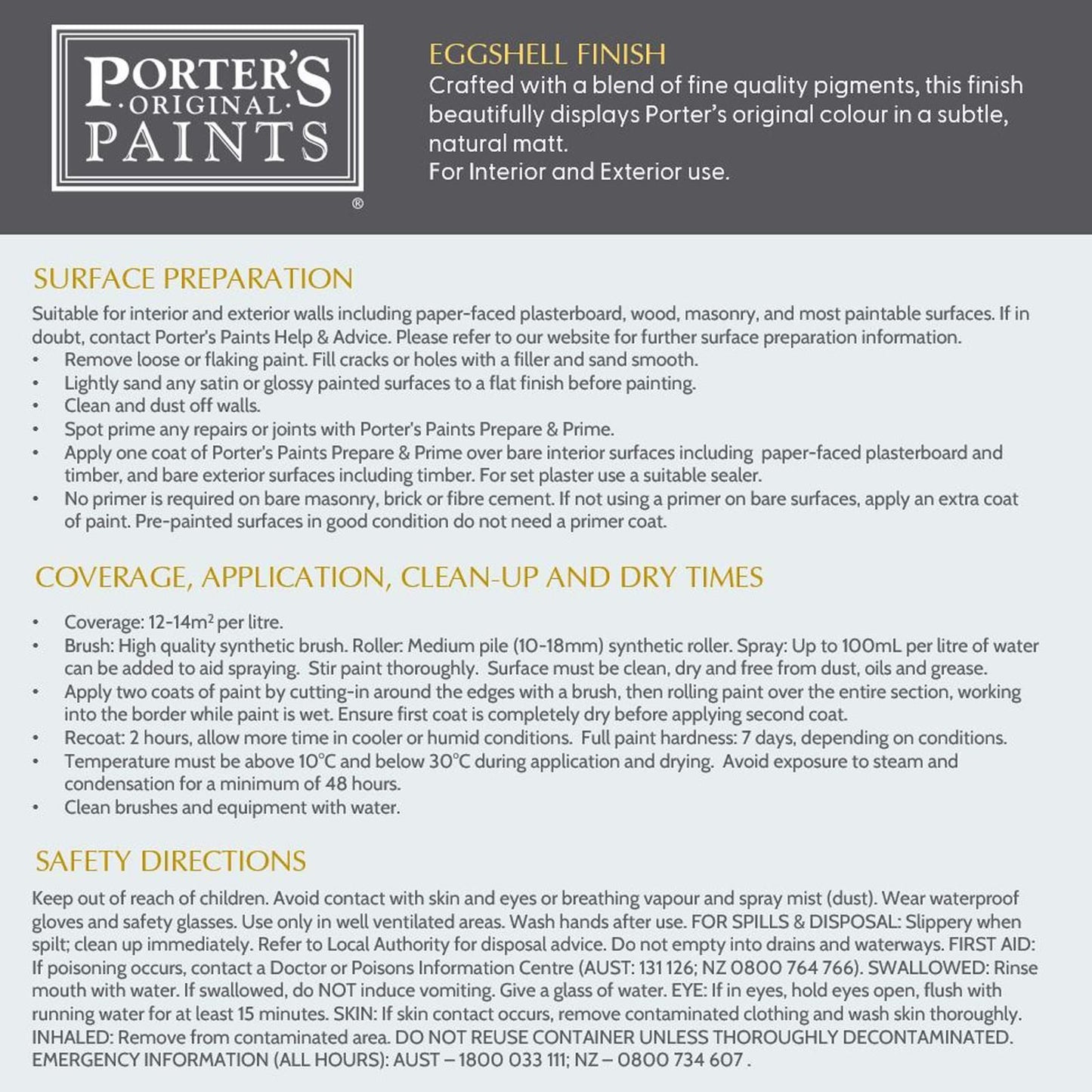 Porter's Washable Paint - 100ml - Timberline - Eggshell