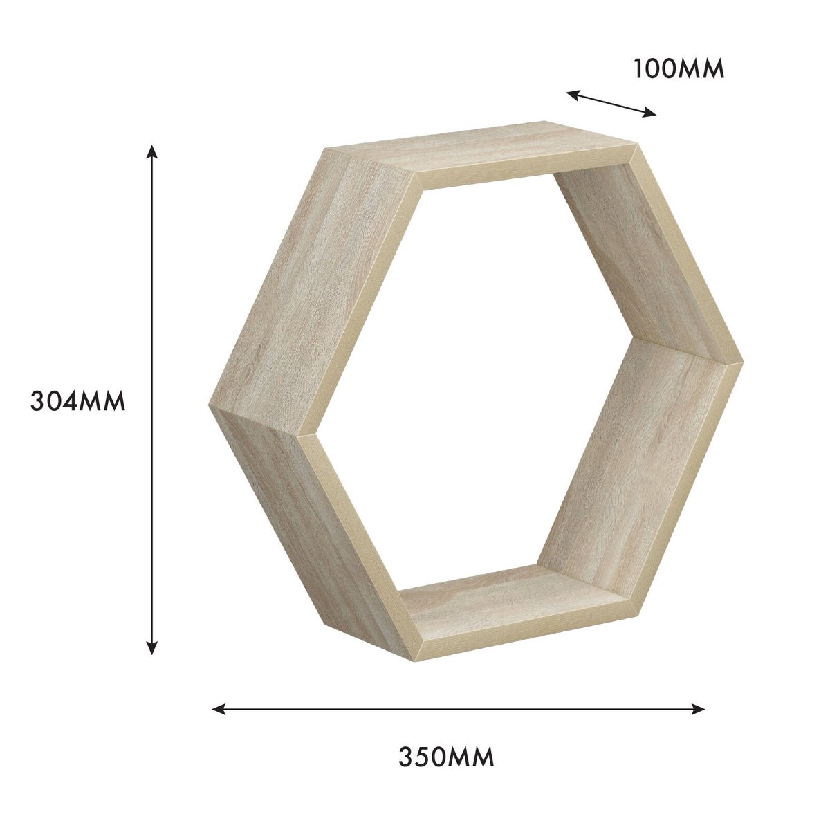 Flexi Storage Oak Hexagonal Shelf - 350mm x 304mm x 100mm - Oak Finish